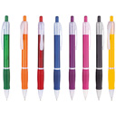 Penna a sfera in colori frost, clip e dettagli bianco opaco, grip in tinta, refil nero. 