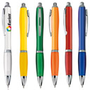 Penna a sfera colorata, clip in metallo, grip in tinta, refil nero.