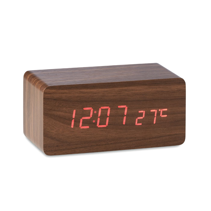  Sveglia da tavolo con indicazione della temperatura e funzionalit di ricarica wireless. Display a LED. In MDF. Adattatore AC-DC a 2 spine incluso. Non adatto per l