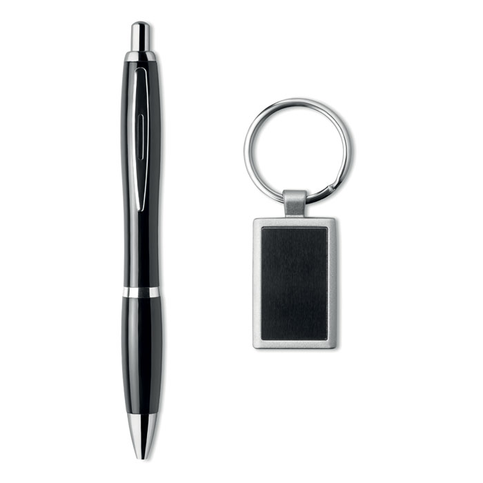 Set penna a sfera in metallo e plastica e portachiavi in metallo