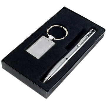 Variante colore Set penna a sfera in metallo e plastica e portachiavi in metallo